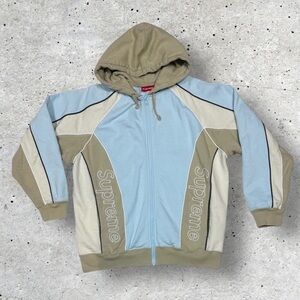 [UNISEX] SUPREME Tri-Color Zip Up Hoodie S | Blue Brown Cream Cotton Deadstock